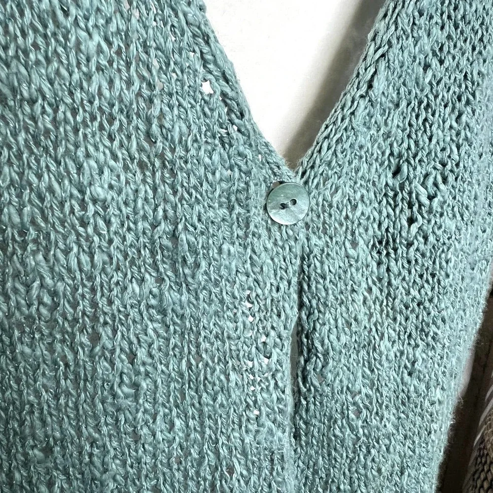 EILEEN FISHER Vintage Women's Knit Cardigan Sweater Button Front Sage Green L - Picture 4 of 11
